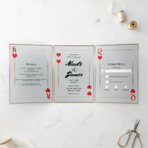 Invitation Trois Volets King & Queen of Hearts Jouer Carte Mariage Casino