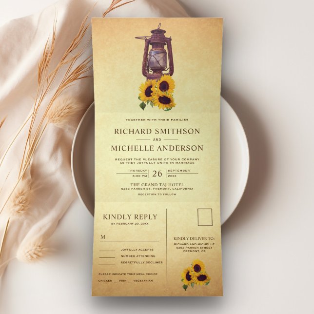 Invitation Trois Volets Lanterne rustique à huile de tournesol tout en un  (Créateur téléchargé)