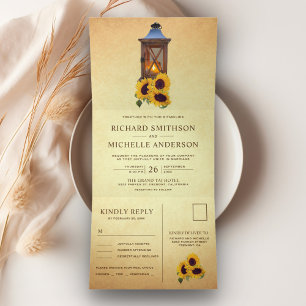 Invitation Trois Volets Lanterne rustique de bougie de tournesol tout en u