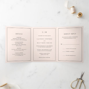 Invitation Trois Volets Lauren Blush Pink Monogramme Mariage élégant