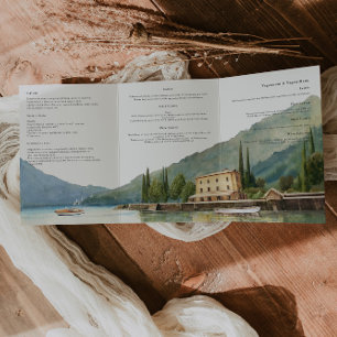 Invitation Trois Volets Le lac de Côme Italie   Mariage illustré
