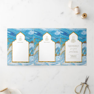 Invitation Trois Volets LeahG Blue Islam Mariage invite Nikah