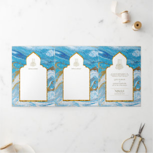 Invitation Trois Volets LeahG Blue Islam Mariage invite Nikah