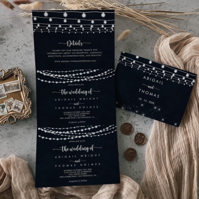 Invitation Trois Volets Les voyants à cordes rustiques triplent Mariage de (Créateur téléchargé)