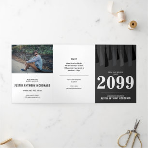 Invitation Trois Volets Ligne noire de Tassels 3-Photo Graduation