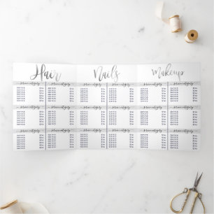 Invitation Trois Volets Liste des prix Spa du salon du logo en argent blan