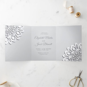 Invitation Trois Volets Livre blanc contemporain Mandala Mariage