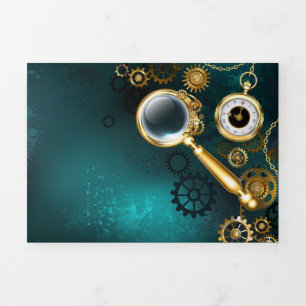 Invitation Trois Volets Loupe en style Steampunk