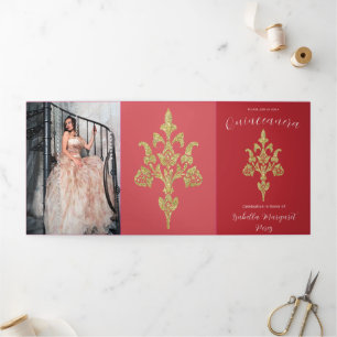Invitation Trois Volets Lovely Gold Parties scintillant Quinceanera