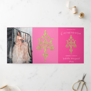 Invitation Trois Volets Lovely Gold Parties scintillant Quinceanera