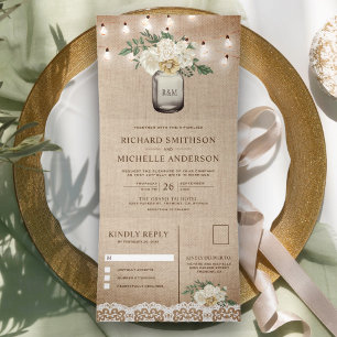 Invitation Trois Volets Lumière de mariage de jarre de maçon floral ivoire
