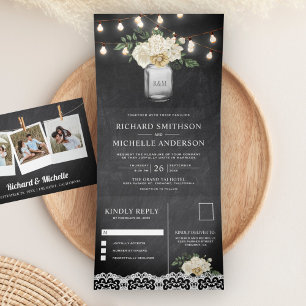 Invitation Trois Volets Lumières de jarre de maçon floral ivoire de tablea