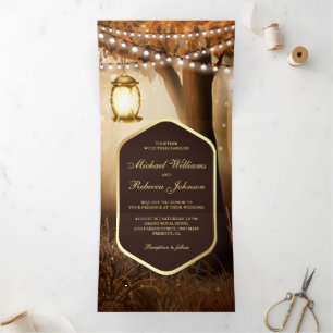 Invitation Trois Volets Lumières de lampe d'arbre de string automne rustiq