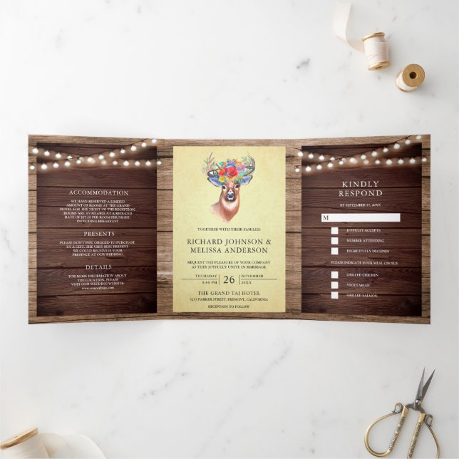 Invitation Trois Volets Mariage à cordes de bois (Intérieur)