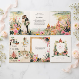 Invitation Trois Volets Mariage à l'aquarelle à San Miguel de Allende