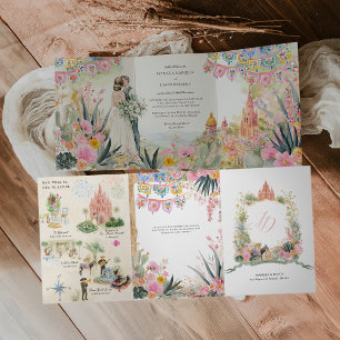 Invitation Trois Volets Mariage à l'aquarelle de San Miguel de Allende