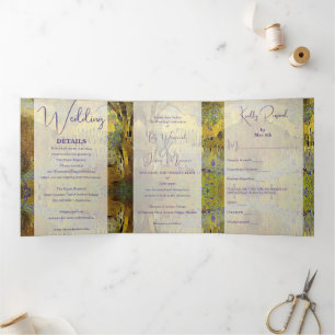 Invitation Trois Volets Mariage Abstrait Gold Leaf