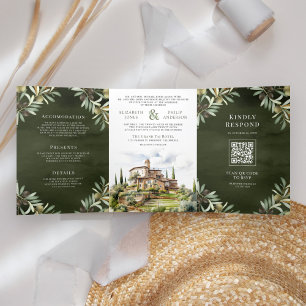Invitation Trois Volets Mariage Aquarelle Oliveraie Toscane Italie