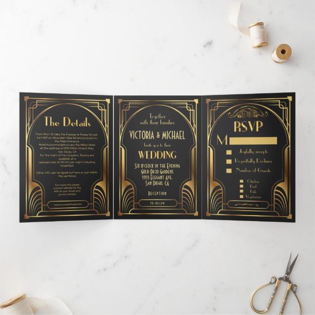 Invitation Trois Volets Mariage Art Déco Nouveau (Intérieur)