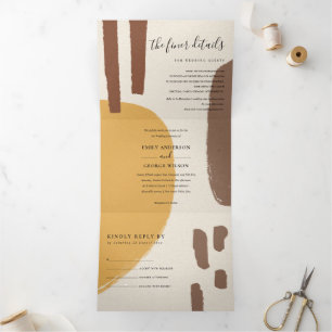 INVITATION TROIS VOLETS MARIAGE ARTISTIQUE ABSTRAIT JAUNE MODERNE T