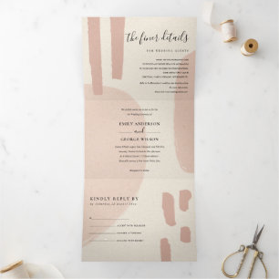 INVITATION TROIS VOLETS MARIAGE ARTISTIQUE MODERNE ABSTRAIT DOUX BLUSH PEA