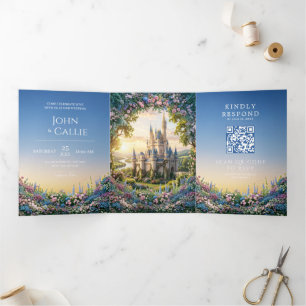 Invitation Trois Volets Mariage au Château de Contes de Fées aux Hortensia