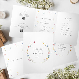 Invitation Trois Volets Mariage aux fleurs sauvages Trifold Calendrier &
