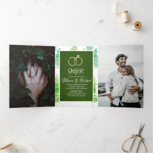 Invitation Trois Volets Mariage aux Pins Aquarelle Moderne d'Hiver