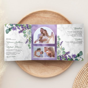 Invitation Trois Volets Mariage avec Arche de Photos de Lavande et Eucalyp
