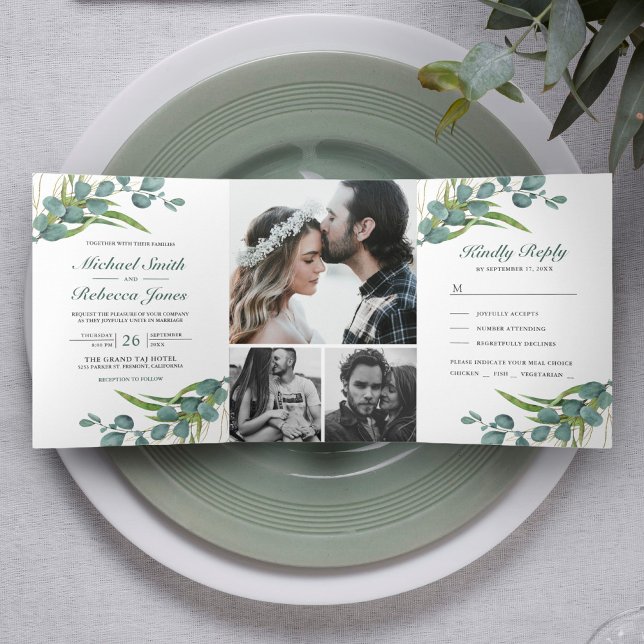 Invitation Trois Volets Mariage avec un collage de photos de feuilles d'eu (Créateur téléchargé)