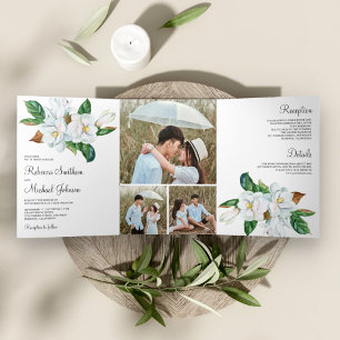 Invitation Trois Volets Mariage avec un collage de photos florales de magn