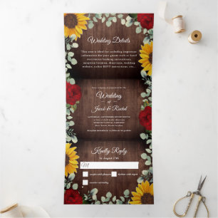 Invitation Trois Volets Mariage Budget du Sunflowers Eucalyptus Red Rose W