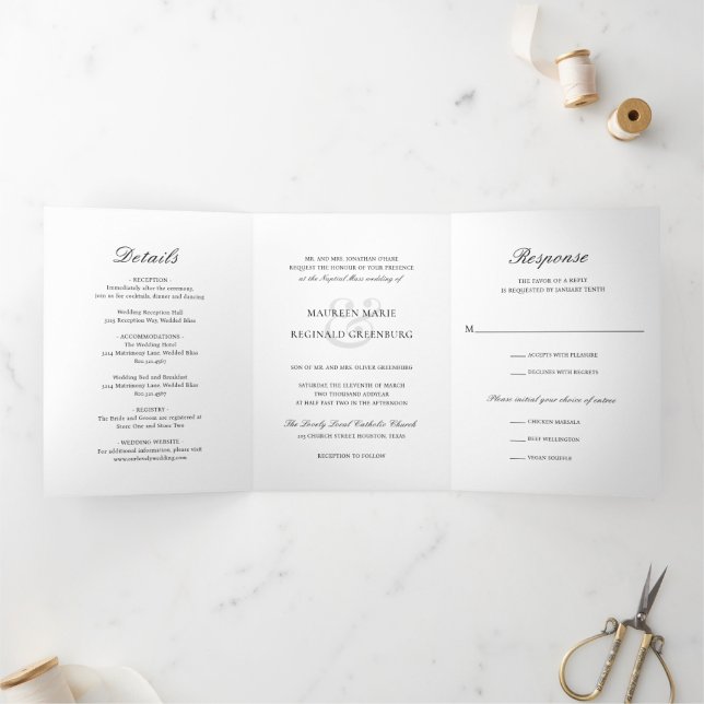 Invitation Trois Volets Mariage catholique traditionnel élégant (Intérieur)