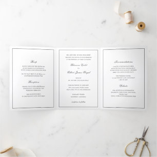 Invitation Trois Volets Mariage Classique aux Frontières Noir et Blanc Int