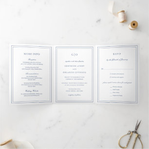 Invitation Trois Volets Mariage classique Dusty Blue élégant