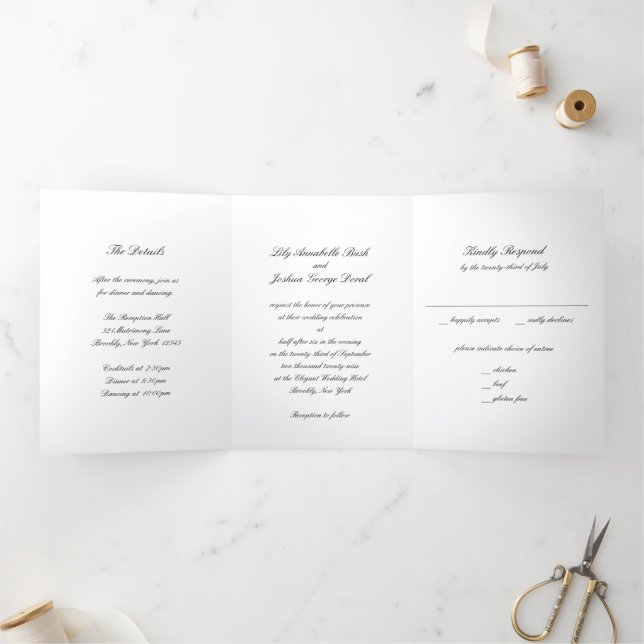 Invitation Trois Volets Mariage classique noir et blanc intemporel (Intérieur)
