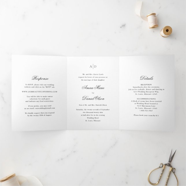 Invitation Trois Volets Mariage Classique Noir et Blanc Propre (Intérieur)