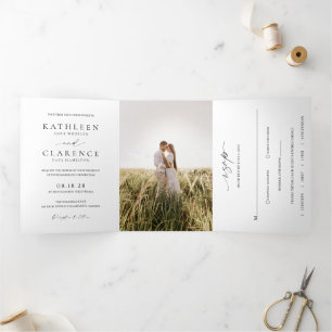 Invitation Trois Volets Mariage classique photo simple et simple