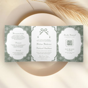Invitation Trois Volets Mariage Code QR Arc-en-ciel à nœud papillon Coquet