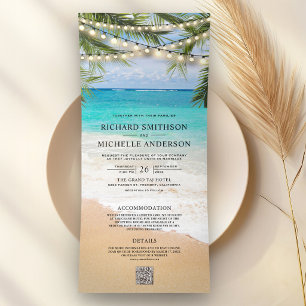 Invitation Trois Volets Mariage Code QR de Guirlandes Lumineuses de Plage 