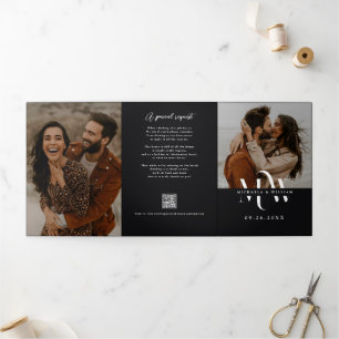 Invitation Trois Volets Mariage Code QR RSVP Détails Tout En Un Moderne