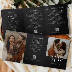 Invitation Trois Volets Mariage Code QR RSVP Détails Tout En Un Moderne
