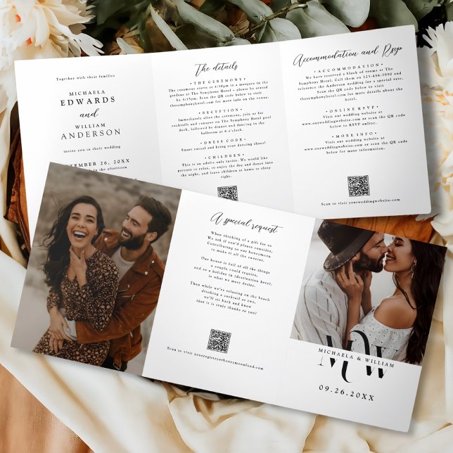 Invitation Trois Volets Mariage Code QR RSVP Détails Tout En Un Moderne (Créateur téléchargé)