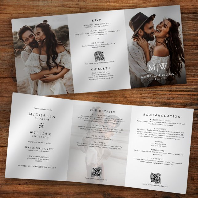 Invitation Trois Volets Mariage Code QR RSVP Détails Tout En Un Moderne (Créateur téléchargé)
