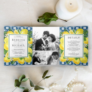 Invitation Trois Volets Mariage Collage de Photos de Citron de Carrelage M