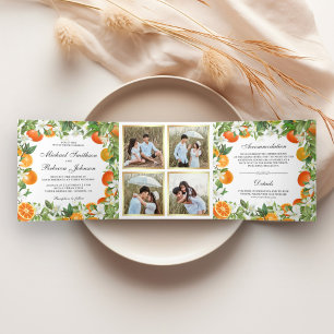 Invitation Trois Volets Mariage Collage Photo Citrus Orange Tangerine