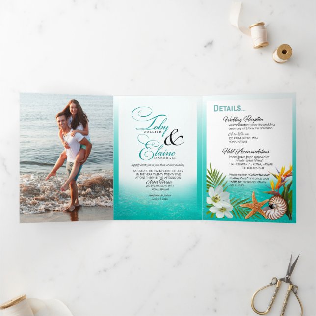 Invitation Trois Volets Mariage d'Aloha Tropical Beach (Intérieur)