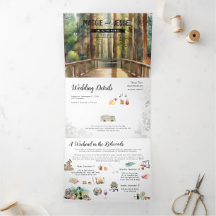Invitation Trois Volets Mariage dans une forêt de séquoias rustique