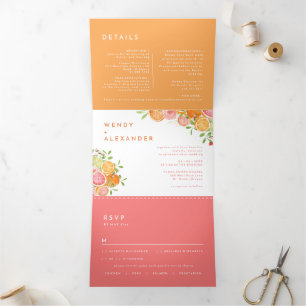 Invitation Trois Volets Mariage d'aquarelle Citrus tout en un