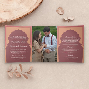 Invitation Trois Volets Mariage d'arche indienne traditionnelle vintage ro